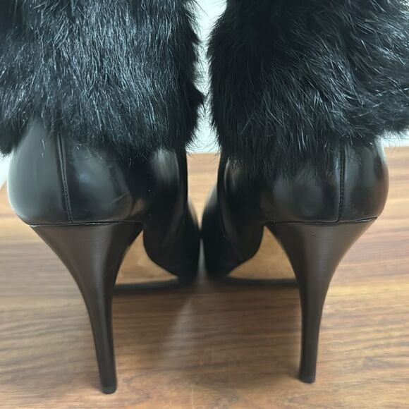 Via Spiga Eshy Black Leather Ankle Boots with Fur Cuff Platform, Stiletto Heel. - Picture 4 of 8